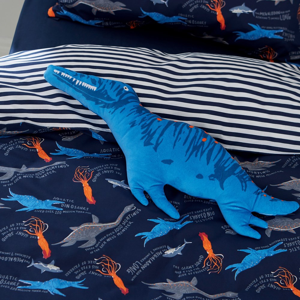 Sea Monsters Velvet Cushion by Joules in Blue